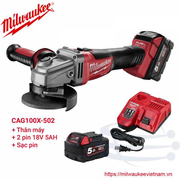 Máy mài góc Milwaukee M18 CAG100X-502 SET (2pin x 5.0Ah, 1 sạc)