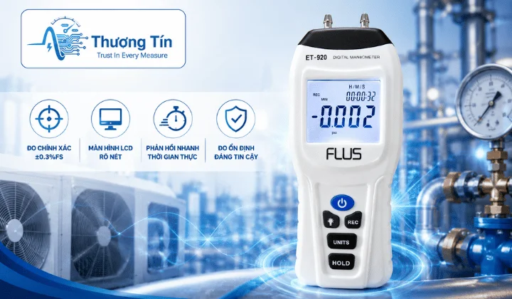 Thiết bị đo áp suất điện tử màn hình LCD, hỗ trợ nhiều đơn vị đo và độ chính xác cao, phù hợp cho kỹ thuật viên bảo trì và kiểm tra hệ thống công nghiệp.