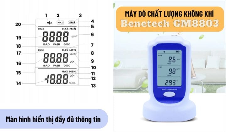 Màn hình lớn hiển thị thông tin rõ ràng benetech gm8803 1