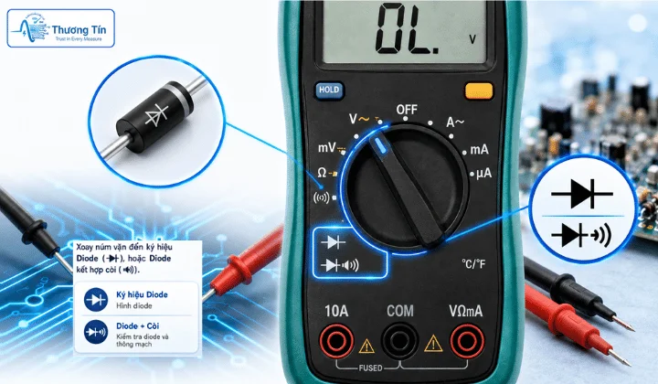 Hình ảnh thao tác chọn chế độ Diode thực tế