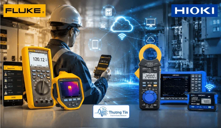 Kỹ thuật viên sử dụng thiết bị thông minh kết nối dữ liệu
