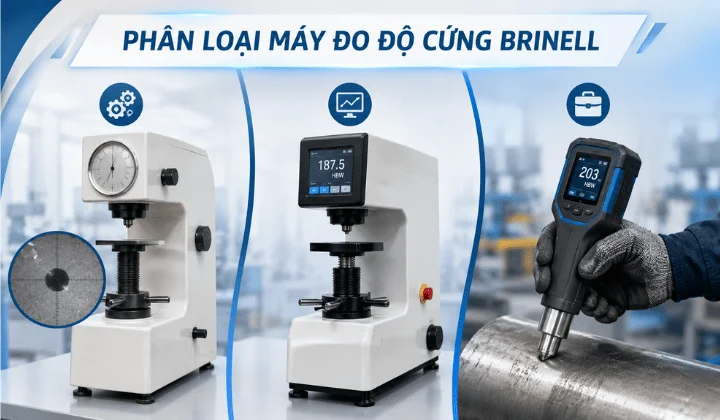 Máy đo độ cứng Brinell: Nguyên lý, ứng dụng & Hướng dẫn chọn mua Phân loại máy đo độ cứng Brinell - Máy để bàn analog, kỹ thuật số và máy cầm tay di động