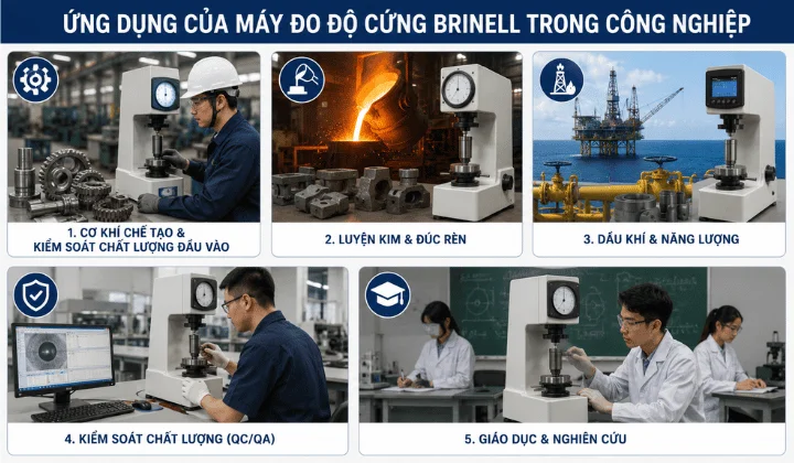 Máy đo độ cứng Brinell: Nguyên lý, ứng dụng & Hướng dẫn chọn mua Ứng dụng máy đo độ cứng Brinell trong công nghiệp cơ khí, luyện kim, dầu khí và kiểm soát chất lượng