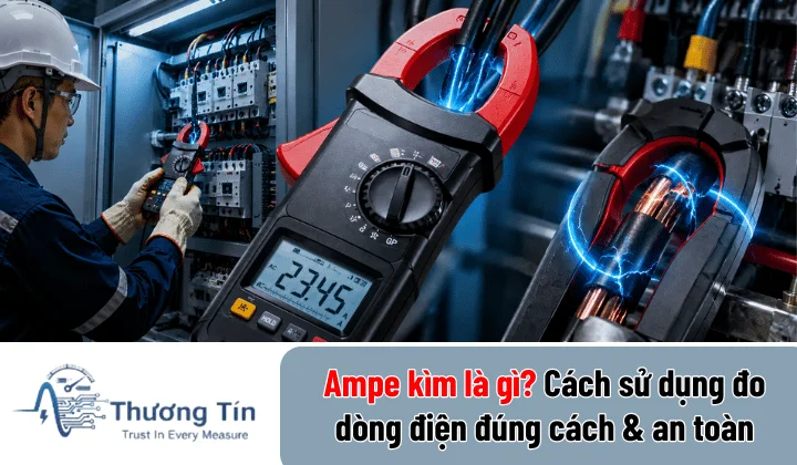 Ampe kìm là thiết bị đo dòng điện xoay chiều và một chiều phổ biến trong công nghiệp và điện dân dụng, không cần cắt mạch khi đo