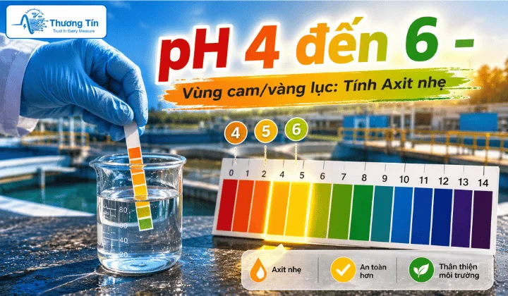Bảng màu pH: Giải mã ý nghĩa chỉ số & Ứng dụng Giải mã dải màu pH 4 đến 6 - vùng cam vàng lục tính axit nhẹ