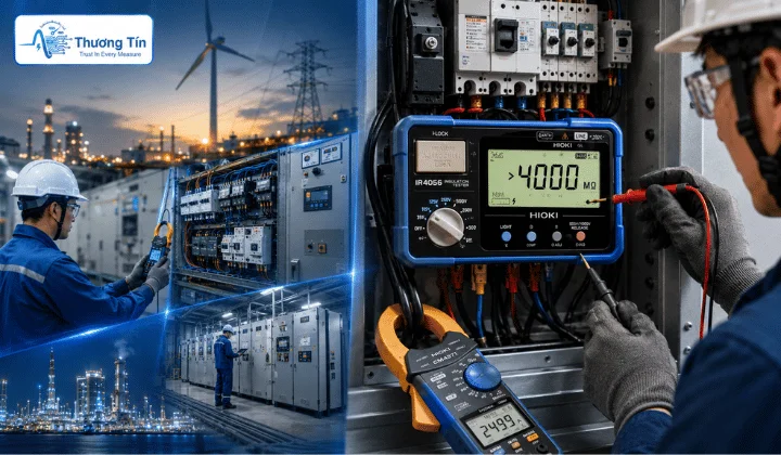 Máy đo điện trở cách điện Hioki: Ứng dụng & Cách đọc kết quả Ứng dụng máy đo Hioki kiểm tra cáp điện và hệ thống dây dẫn