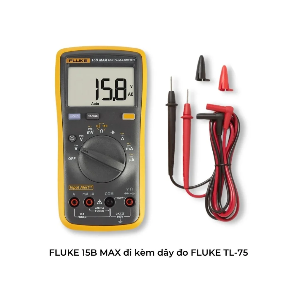 Đồng hồ vạn năng Fluke 15B Max-01 Đồng hồ vạn năng Fluke 15B Max-01 kèm que đo TL75
