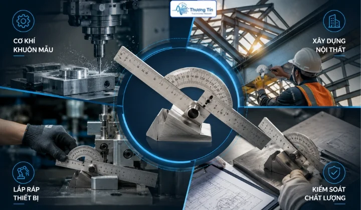 Thước đo góc vạn năng: Nguyên lý, cách đọc số & Ứng dụng Ứng dụng thước đo góc vạn năng trong cơ khí, xây dựng và chế tạo máy