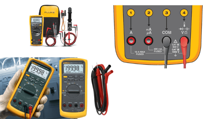 Các cổng kết nối với que đo trên đồng hồ vạn năng