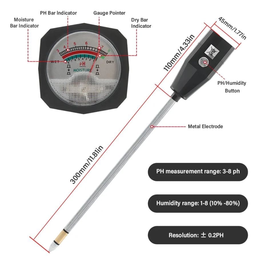 Máy đo độ ẩm pH đất Yieryi TPH01818 (đầu dò dài 300mm) máy đo ph độ ẩm đất yieryi tph01818 (3)