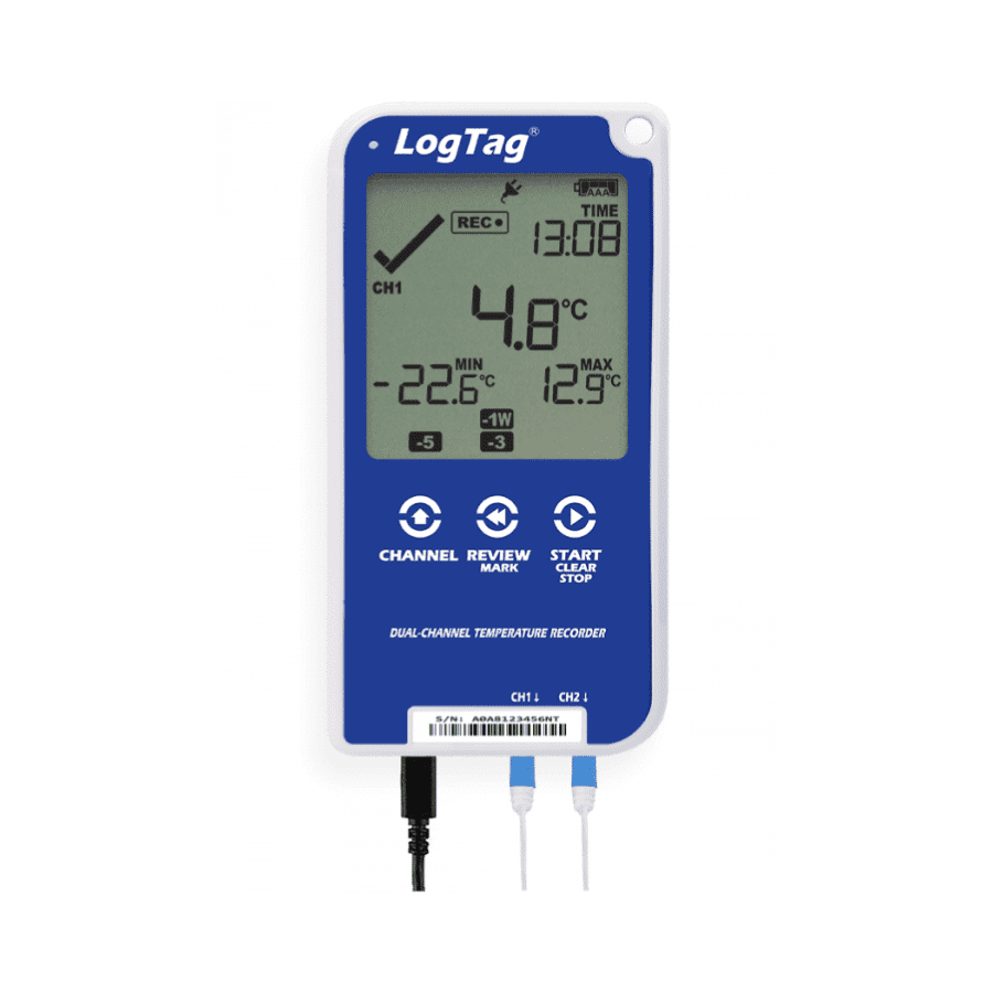 Thiết bị ghi dữ liệu nhiệt độ LCD kênh đôi LogTag UTRED30-16
